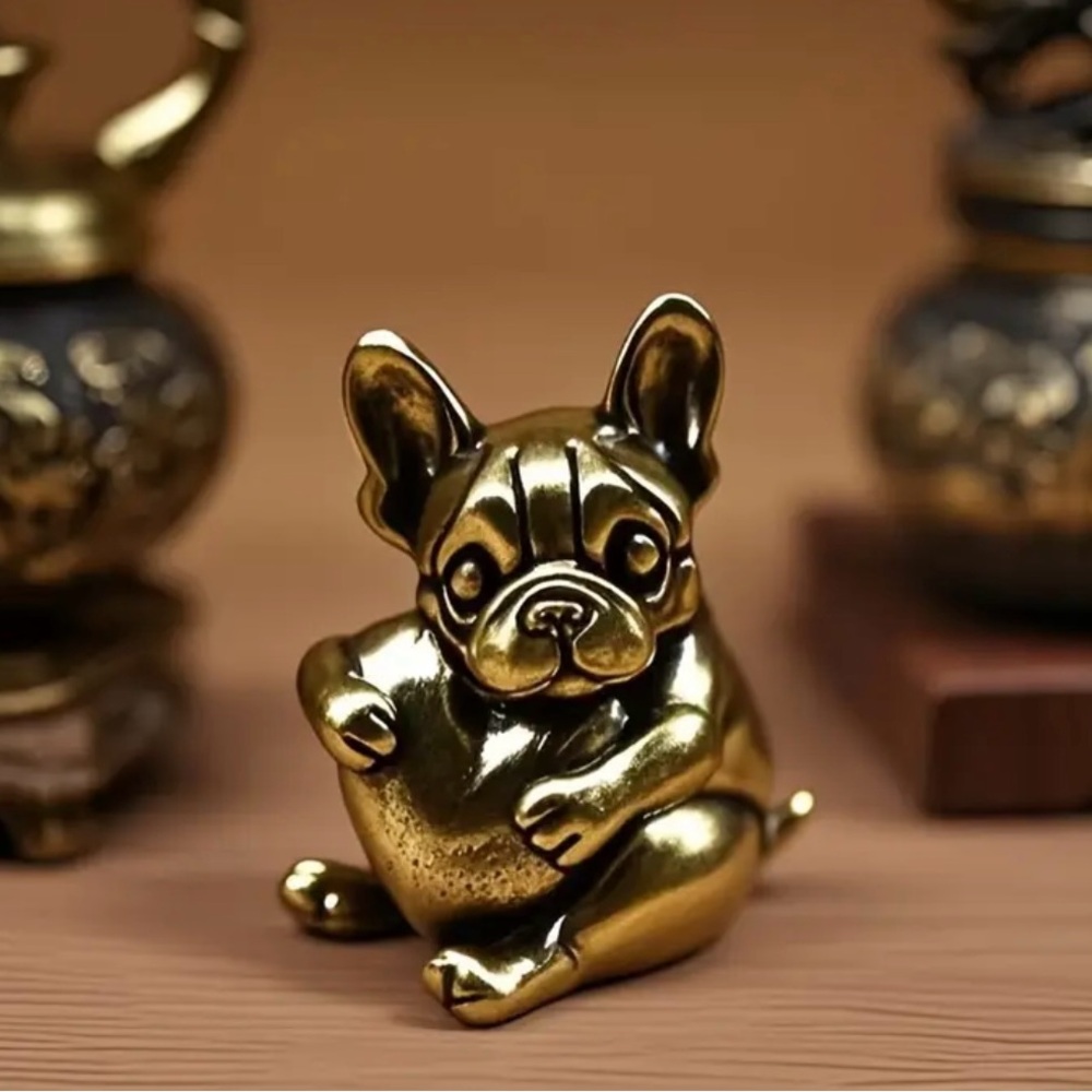 Brass French Bulldog With Heart Figurine-NEW